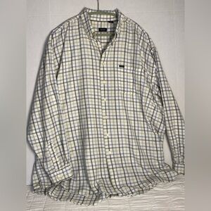 Izod 3XLT Men's Plaid Shirt Ivory Blue Green Gray Plaid Long Sleeve Cotton Blend